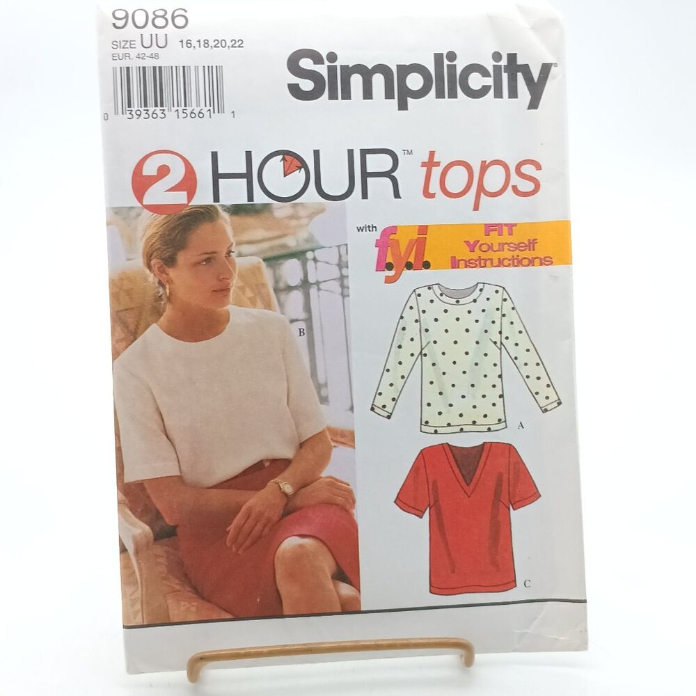 Vintage Simplicity 2-Hour Tops Sewing Pattern 9086 Size UU 16-22 1994